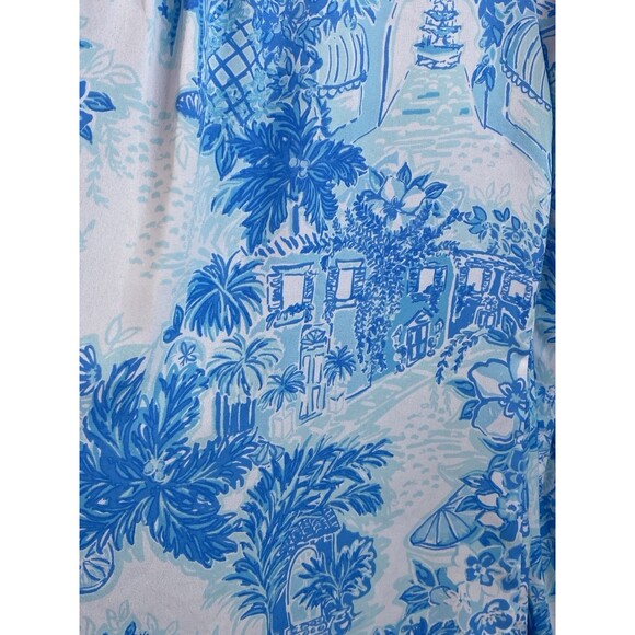 Lilly Pulitzer Size Large Blue Toile Me White Chiffon, ballon 3/4 sleeve. - Picture 12 of 14